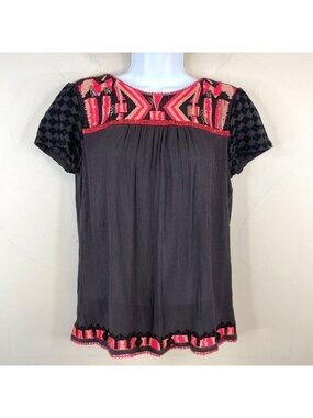 Anthropologie HD IN PARIS Boho Top Womens‎ 4 Embroidered Gauzy Indie Earthy